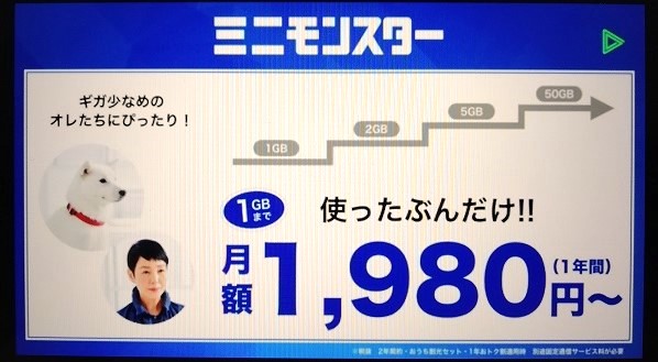 ソフトバンク新プランはみんな家族割りでミニモンスターのデータ１GB1980円もあります