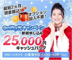 ニフティ光のキャッシュバックが25000円